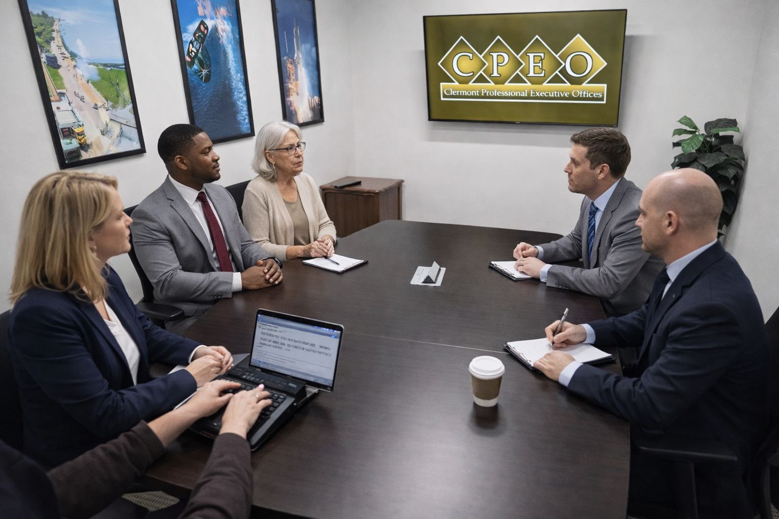 A deposition in progress in a CPEO conference room